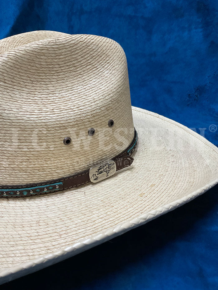 Alamo Hats D53104 Palm Creek Fancy Trim Palm Hat Natural side / front view. If you need any assistance with this item or the purchase of this item please call us at five six one seven four eight eight eight zero one Monday through Saturday 10:00a.m EST to 8:00 p.m EST