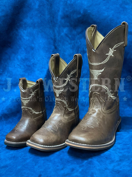 Smoky Mountain 3923 Kids Logan Western Boots Brown Waxed Distress side / front view toddlers, children and youth. If you need any assistance with this item or the purchase of this item please call us at five six one seven four eight eight eight zero one Monday through Saturday 10:00a.m EST to 8:00 p.m EST