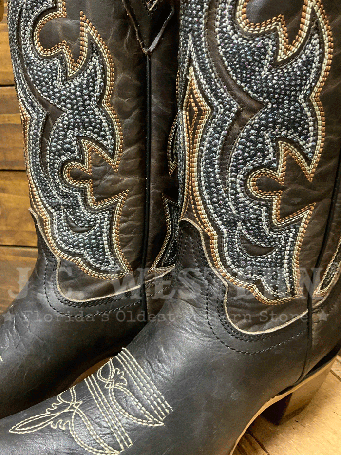 Corral Z5289 Ladies Crystal Embroidery And Overlay Snip Toe Boots Dark Brown side view of pair. If you need any assistance with this item or the purchase of this item please call us at five six one seven four eight eight eight zero one Monday through Saturday 10:00a.m EST to 8:00 p.m EST