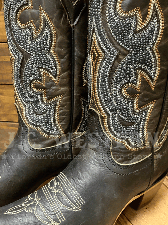 Corral Z5289 Ladies Crystal Embroidery And Overlay Snip Toe Boots Dark Brown close up of  crystal embroidery. If you need any assistance with this item or the purchase of this item please call us at five six one seven four eight eight eight zero one Monday through Saturday 10:00a.m EST to 8:00 p.m EST