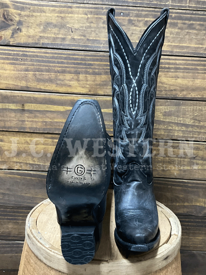 Circle G L6180 Womens Embroidery Tall Western Boot Black side view of pair. If you need any assistance with this item or the purchase of this item please call us at five six one seven four eight eight eight zero one Monday through Saturday 10:00a.m EST to 8:00 p.m EST