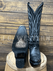 Circle G L6180 Womens Embroidery Tall Western Boot Black sole and front view. If you need any assistance with this item or the purchase of this item please call us at five six one seven four eight eight eight zero one Monday through Saturday 10:00a.m EST to 8:00 p.m EST