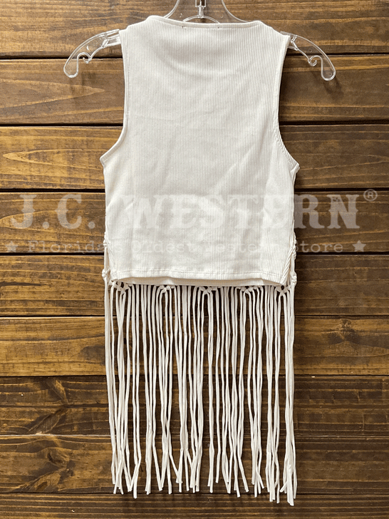 Rock & Roll Denim BW20T05871 Womens Macrame Top With Fringe Natural back view. If you need any assistance with this item or the purchase of this item please call us at five six one seven four eight eight eight zero one Monday through Saturday 10:00a.m EST to 8:00 p.m EST