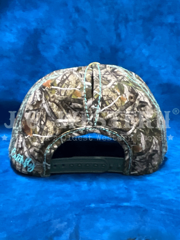 Catchfly 23204HB7 Womens Watch Out Cowboys Ponytail Ball Cap Gold and Camo front view. If you need any assistance with this item or the purchase of this item please call us at five six one seven four eight eight eight zero one Monday through Saturday 10:00a.m EST to 8:00 p.m EST