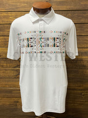 Hooey HP034WHAZ Mens WEEKENDER Polo Shirt Aztec White front view. If you need any assistance with this item or the purchase of this item please call us at five six one seven four eight eight eight zero one Monday through Saturday 10:00a.m EST to 8:00 p.m EST