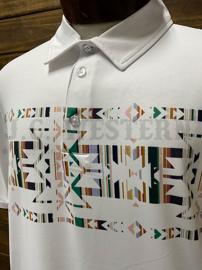 Hooey HP034WHAZ Mens WEEKENDER Polo Shirt Aztec White front view. If you need any assistance with this item or the purchase of this item please call us at five six one seven four eight eight eight zero one Monday through Saturday 10:00a.m EST to 8:00 p.m EST