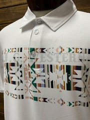 Hooey HP034WHAZ Mens WEEKENDER Polo Shirt Aztec White close up. If you need any assistance with this item or the purchase of this item please call us at five six one seven four eight eight eight zero one Monday through Saturday 10:00a.m EST to 8:00 p.m EST