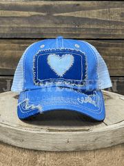 Catchfly 2510380308 Womens Heart Ponytail Ball Cap White And Light Blue front view. If you need any assistance with this item or the purchase of this item please call us at five six one seven four eight eight eight zero one Monday through Saturday 10:00a.m EST to 8:00 p.m EST