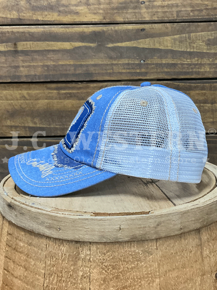 Catchfly 2510380308 Womens Heart Ponytail Ball Cap White And Light Blue front view. If you need any assistance with this item or the purchase of this item please call us at five six one seven four eight eight eight zero one Monday through Saturday 10:00a.m EST to 8:00 p.m EST