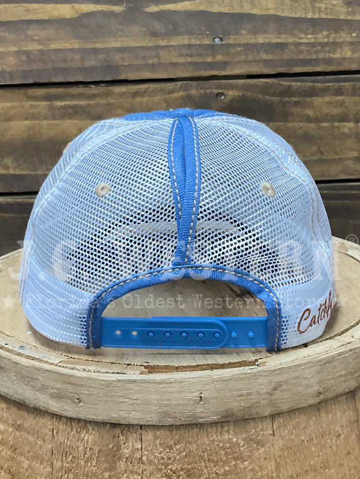 Catchfly 2510380308 Womens Heart Ponytail Ball Cap White And Light Blue front view. If you need any assistance with this item or the purchase of this item please call us at five six one seven four eight eight eight zero one Monday through Saturday 10:00a.m EST to 8:00 p.m EST