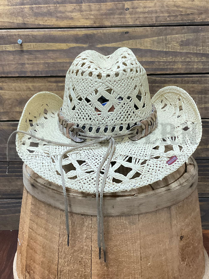 Bullhide NAUGHTY GIRL 2649NAT Western Straw Hat Natural side / front view. If you need any assistance with this item or the purchase of this item please call us at five six one seven four eight eight eight zero one Monday through Saturday 10:00a.m EST to 8:00 p.m EST