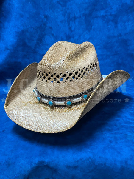 Bullhide SPOTLIGHT 2608NAT Western Straw Hat Natural side / front view. If you need any assistance with this item or the purchase of this item please call us at five six one seven four eight eight eight zero one Monday through Saturday 10:00a.m EST to 8:00 p.m EST