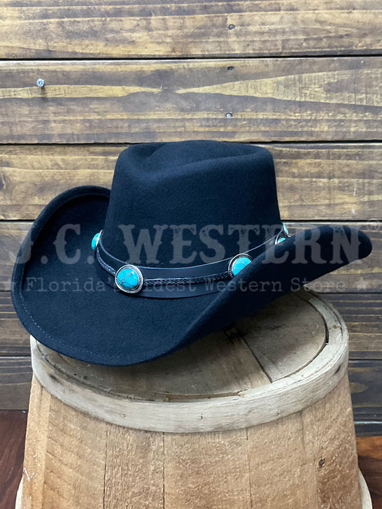 Bullhide KLAMATH 0865BL Fashion Felt Collection Hat Black side / front view. If you need any assistance with this item or the purchase of this item please call us at five six one seven four eight eight eight zero one Monday through Saturday 10:00a.m EST to 8:00 p.m EST