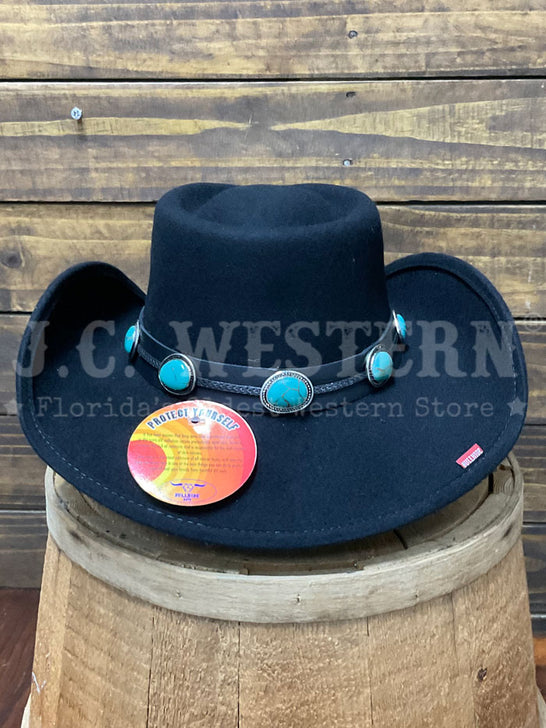 Bullhide KLAMATH 0865BL Fashion Felt Collection Hat Black back view. If you need any assistance with this item or the purchase of this item please call us at five six one seven four eight eight eight zero one Monday through Saturday 10:00a.m EST to 8:00 p.m EST