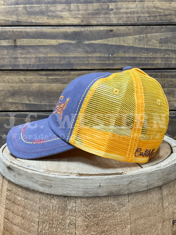 Catchfly 23204HB8 Womens Rodeo Gal Ponytail Ball Cap Grey And Gold front view. If you need any assistance with this item or the purchase of this item please call us at five six one seven four eight eight eight zero one Monday through Saturday 10:00a.m EST to 8:00 p.m EST