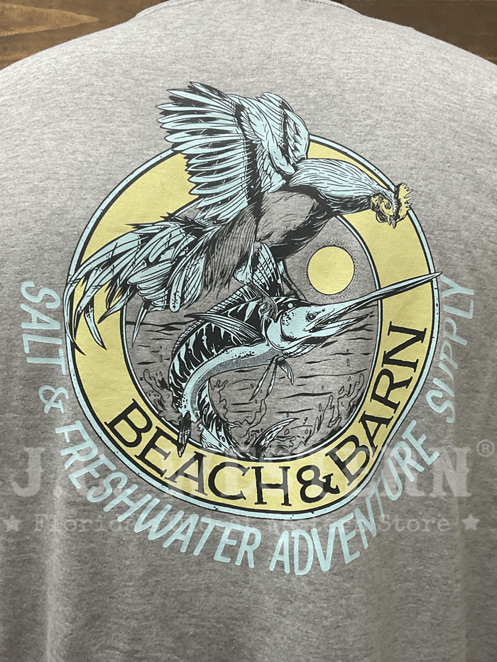 Beach & Barn GENTLEMAN WILL HAVE THE FISH Short Sleeve T-Shirt Silver Grey back view. If you need any assistance with this item or the purchase of this item please call us at five six one seven four eight eight eight zero one Monday through Saturday 10:00a.m EST to 8:00 p.m EST