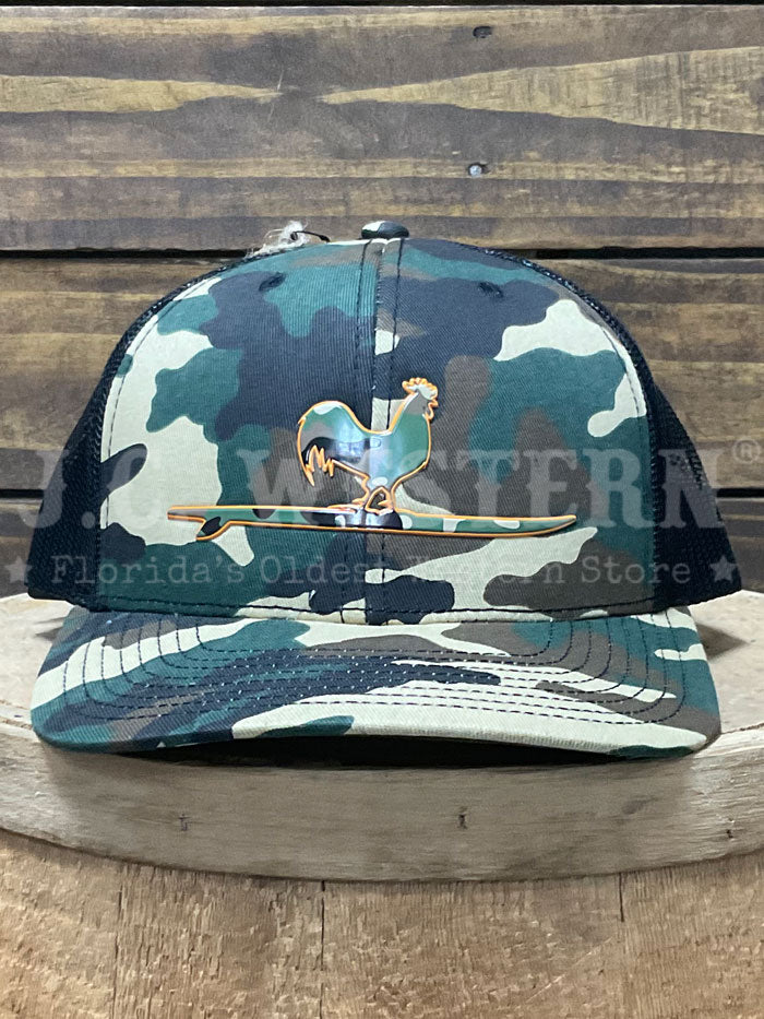 Beach & Barn SURFING ROOSTER CAMO Snapback Hat Green Camo Black side / front view. If you need any assistance with this item or the purchase of this item please call us at five six one seven four eight eight eight zero one Monday through Saturday 10:00a.m EST to 8:00 p.m EST