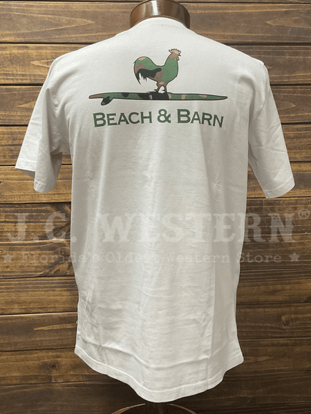 Beach & Barn CAMO SURFING ROOSTER Short Sleeve T-Shirt Beige back view. If you need any assistance with this item or the purchase of this item please call us at five six one seven four eight eight eight zero one Monday through Saturday 10:00a.m EST to 8:00 p.m EST