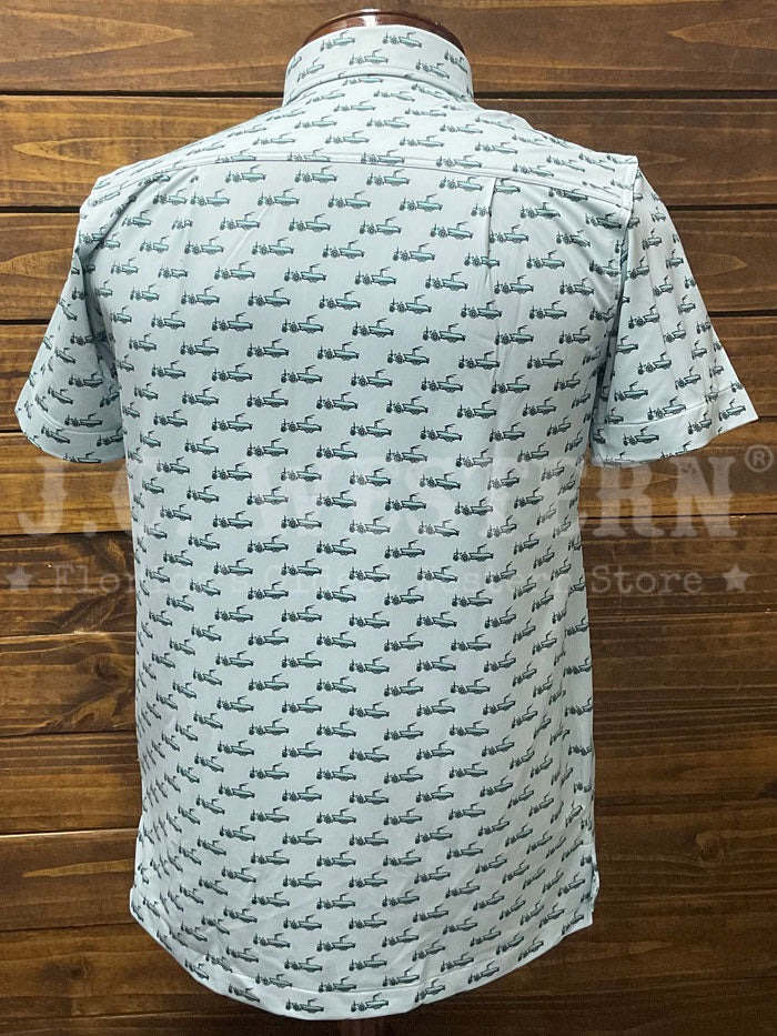 Beach and Barn TRACTOR POOL Short Sleeve Sport Shirt Chambray White Light Blue front view. If you need any assistance with this item or the purchase of this item please call us at five six one seven four eight eight eight zero one Monday through Saturday 10:00a.m EST to 8:00 p.m EST