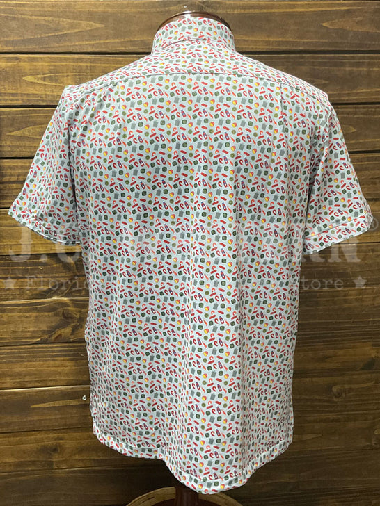 Beach and Barn LOW COUNTRY BOIL Short Sleeve Sport Shirt Ash Grey back view. If you need any assistance with this item or the purchase of this item please call us at five six one seven four eight eight eight zero one Monday through Saturday 10:00a.m EST to 8:00 p.m EST