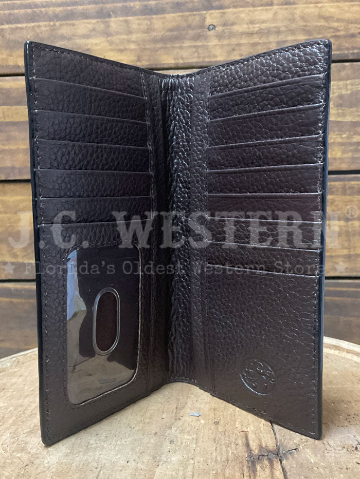 3D D250010448 Mens Hand Painted Ace Cards Rodeo Wallet Natural front view. If you need any assistance with this item or the purchase of this item please call us at five six one seven four eight eight eight zero one Monday through Saturday 10:00a.m EST to 8:00 p.m EST