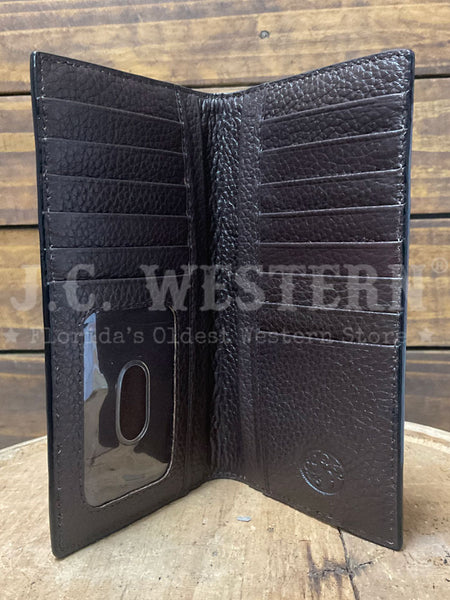 3D D250010448 Mens Hand Painted Ace Cards Rodeo Wallet Natural back view. If you need any assistance with this item or the purchase of this item please call us at five six one seven four eight eight eight zero one Monday through Saturday 10:00a.m EST to 8:00 p.m EST