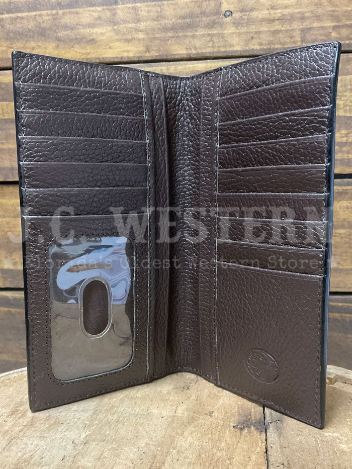 3D D2500123107 Mens Hand Tooled Floral Buck Lace Rodeo Wallet Grey Tan front view. If you need any assistance with this item or the purchase of this item please call us at five six one seven four eight eight eight zero one Monday through Saturday 10:00a.m EST to 8:00 p.m EST