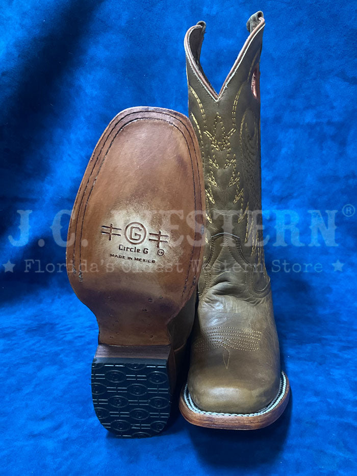 Circle G L6269 Ladies Cut Out And Embroidery Square Toe Boot Honey Tan front / side view. If you need any assistance with this item or the purchase of this item please call us at five six one seven four eight eight eight zero one Monday through Saturday 10:00a.m EST to 8:00 p.m EST