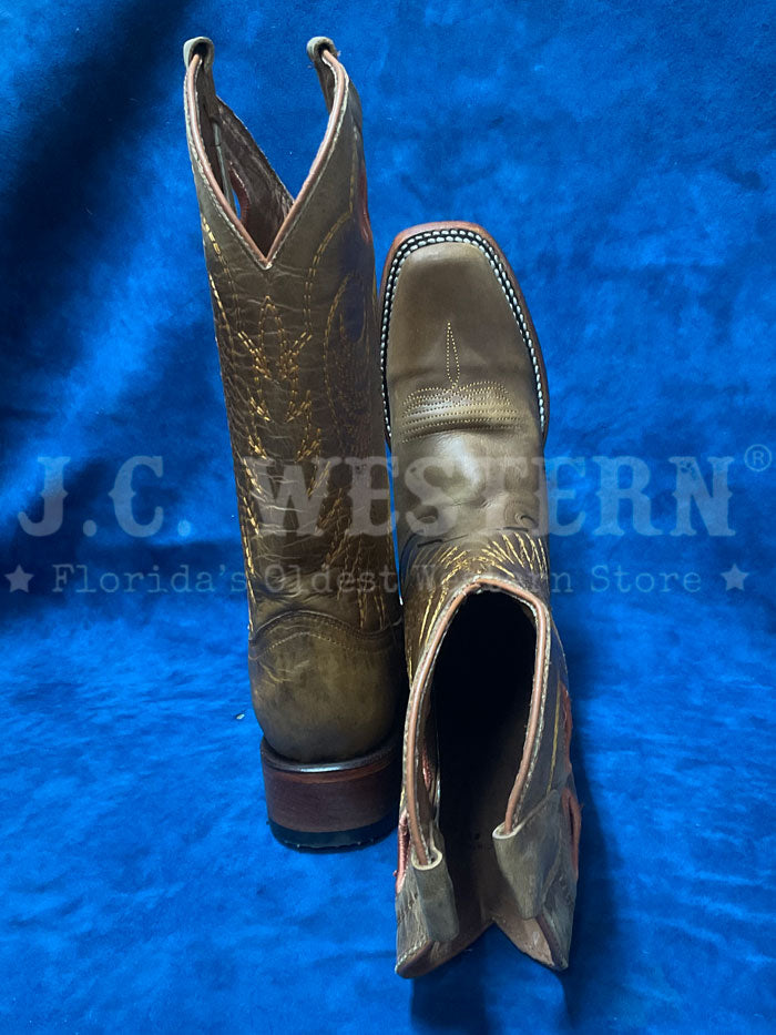 Circle G L6269 Ladies Cut Out And Embroidery Square Toe Boot Honey Tan front / side view. If you need any assistance with this item or the purchase of this item please call us at five six one seven four eight eight eight zero one Monday through Saturday 10:00a.m EST to 8:00 p.m EST