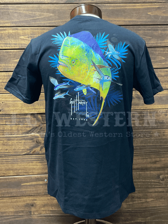 Guy Harvey GHV56000-BLK Mens Mahi Palms Short Sleeve T-Shirt Black back view. If you need any assistance with this item or the purchase of this item please call us at five six one seven four eight eight eight zero one Monday through Saturday 10:00a.m EST to 8:00 p.m EST