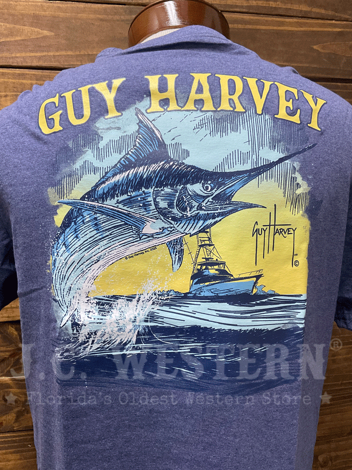 Guy Harvey GHV55727-NVH Mens Sketchy Blue Short Sleeve T-Shirt Navy Heather back view. If you need any assistance with this item or the purchase of this item please call us at five six one seven four eight eight eight zero one Monday through Saturday 10:00a.m EST to 8:00 p.m EST

