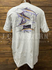 Guy Harvey GHV56001-SLG Mens Bill Collector Short Sleeve T-Shirt Silver Grey back view. If you need any assistance with this item or the purchase of this item please call us at five six one seven four eight eight eight zero one Monday through Saturday 10:00a.m EST to 8:00 p.m EST