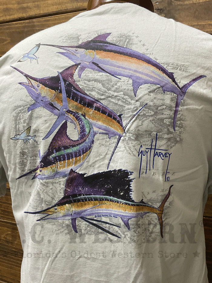 Guy Harvey GHV56001-SLG Mens Bill Collector Short Sleeve T-Shirt Silver Grey back view. If you need any assistance with this item or the purchase of this item please call us at five six one seven four eight eight eight zero one Monday through Saturday 10:00a.m EST to 8:00 p.m EST