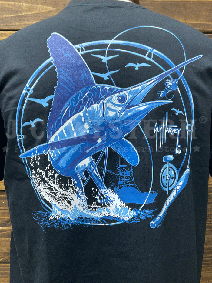 Guy Harvey GHV56001-BLK Mens Short Sleeve Pocket T-Shirt Black back view. If you need any assistance with this item or the purchase of this item please call us at five six one seven four eight eight eight zero one Monday through Saturday 10:00a.m EST to 8:00 p.m EST