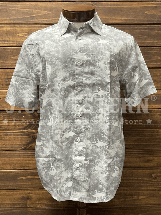 Guy Harvey GHV56052-SGY Mens Urban Palms Performance Fishing Shirt Silver Grey front view. If you need any assistance with this item or the purchase of this item please call us at five six one seven four eight eight eight zero one Monday through Saturday 10:00a.m EST to 8:00 p.m EST