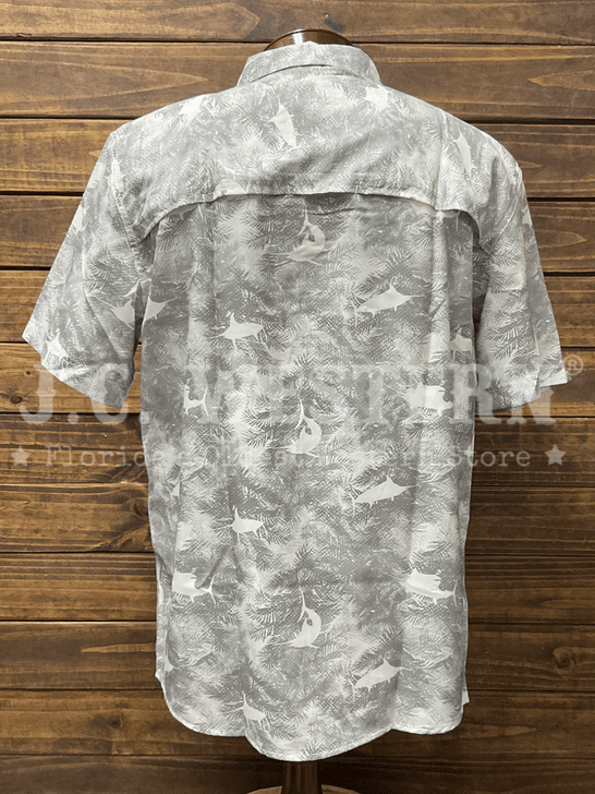 Guy Harvey GHV56052-SGY Mens Urban Palms Performance Fishing Shirt Silver Grey back view. If you need any assistance with this item or the purchase of this item please call us at five six one seven four eight eight eight zero one Monday through Saturday 10:00a.m EST to 8:00 p.m EST