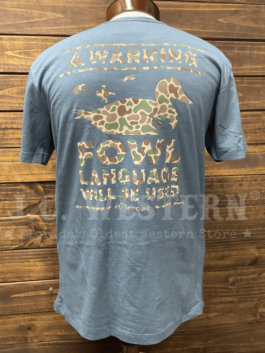 FloGrown FGM-1851 Mens Fowl Language Tee Grey back view. If you need any assistance with this item or the purchase of this item please call us at five six one seven four eight eight eight zero one Monday through Saturday 10:00a.m EST to 8:00 p.m EST