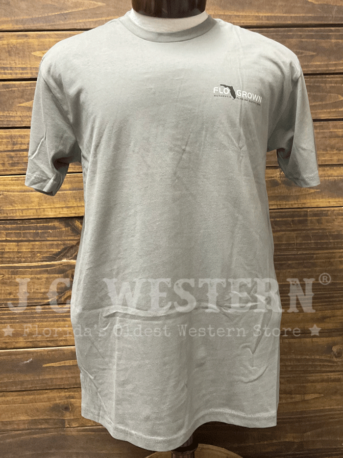 FloGrown FGM-1895 Mens Wood Gator Tee Grey back view. If you need any assistance with this item or the purchase of this item please call us at five six one seven four eight eight eight zero one Monday through Saturday 10:00a.m EST to 8:00 p.m EST