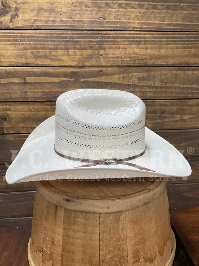 Larry Mahan LMH11157 10X COWBOY Straw Hat Ivory front and side view. If you need any assistance with this item or the purchase of this item please call us at five six one seven four eight eight eight zero one Monday through Saturday 10:00a.m EST to 8:00 p.m EST

