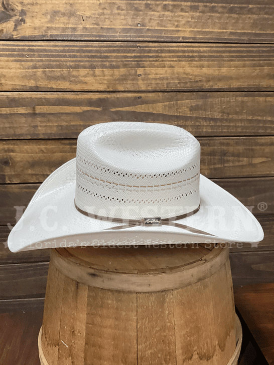 Larry Mahan LMH11157 10X COWBOY Straw Hat Ivory side view. If you need any assistance with this item or the purchase of this item please call us at five six one seven four eight eight eight zero one Monday through Saturday 10:00a.m EST to 8:00 p.m EST

