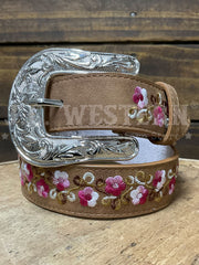 Angel Ranch D130004530 Kids Embroidered Flowers Belt Pink front view. If you need any assistance with this item or the purchase of this item please call us at five six one seven four eight eight eight zero one Monday through Saturday 10:00a.m EST to 8:00 p.m EST