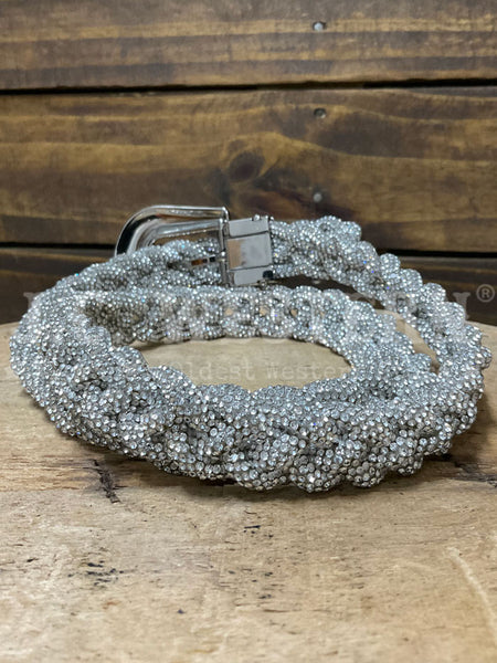 Angel Ranch D140008436 Womens Braided Rope Crystals Belt Silver back view. If you need any assistance with this item or the purchase of this item please call us at five six one seven four eight eight eight zero one Monday through Saturday 10:00a.m EST to 8:00 p.m EST