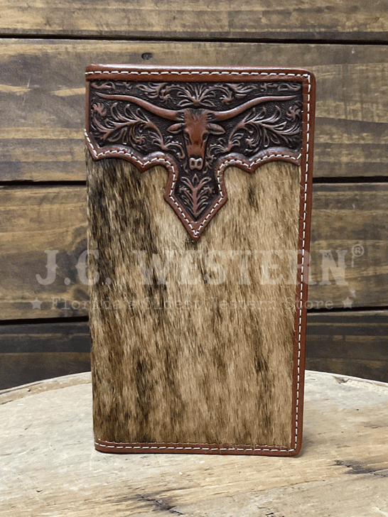 Nocona N500048202 Mens Rodeo LongHorn Overlay Wallet Brown front view. If you need any assistance with this item or the purchase of this item please call us at five six one seven four eight eight eight zero one Monday through Saturday 10:00a.m EST to 8:00 p.m EST