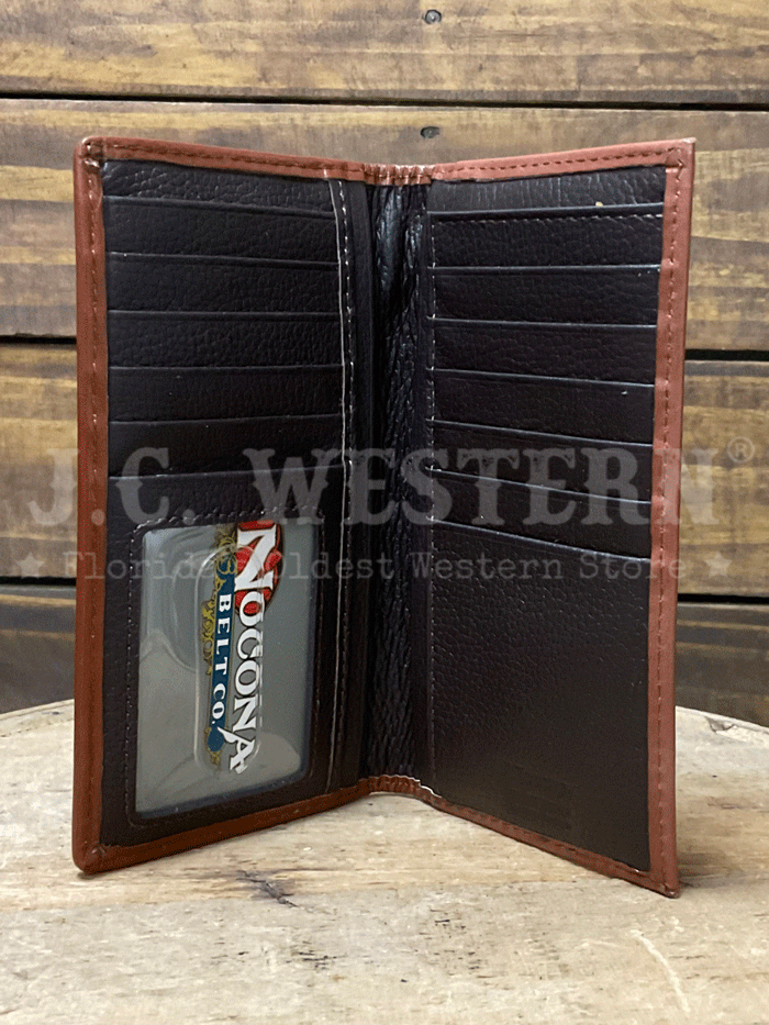 Nocona N500048202 Mens Rodeo LongHorn Overlay Wallet Brown front view. If you need any assistance with this item or the purchase of this item please call us at five six one seven four eight eight eight zero one Monday through Saturday 10:00a.m EST to 8:00 p.m EST
