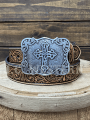 Nocona N3483848 Womens Embossed Cross Belt Natural front view. If you need any assistance with this item or the purchase of this item please call us at five six one seven four eight eight eight zero one Monday through Saturday 10:00a.m EST to 8:00 p.m EST