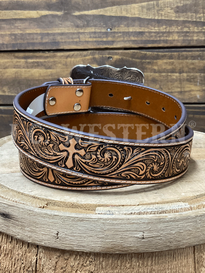 Nocona N3483848 Womens Embossed Cross Belt Natural front view. If you need any assistance with this item or the purchase of this item please call us at five six one seven four eight eight eight zero one Monday through Saturday 10:00a.m EST to 8:00 p.m EST