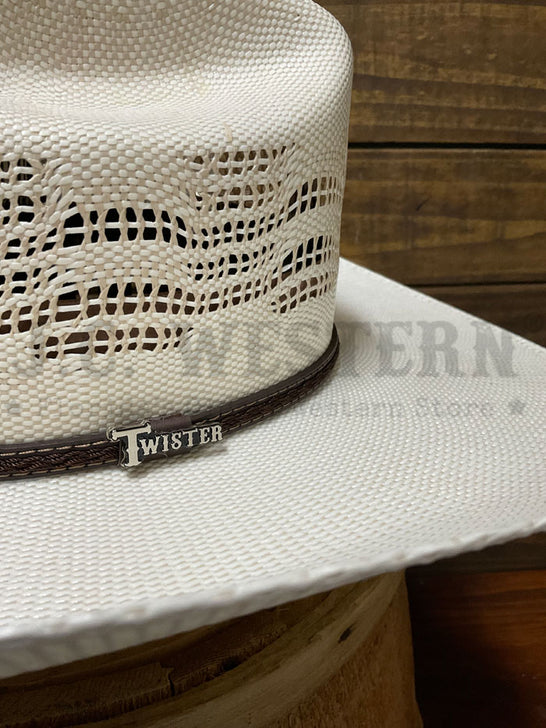 Twister T71432 Premium Bangora Western Hat Natural Ivory Tan close up. If you need any assistance with this item or the purchase of this item please call us at five six one seven four eight eight eight zero one Monday through Saturday 10:00a.m EST to 8:00 p.m EST
