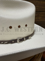 Larry Mahan LMH11218 AUSTIN 10X COWBOY Straw Hat Ivory close up. If you need any assistance with this item or the purchase of this item please call us at five six one seven four eight eight eight zero one Monday through Saturday 10:00a.m EST to 8:00 p.m EST