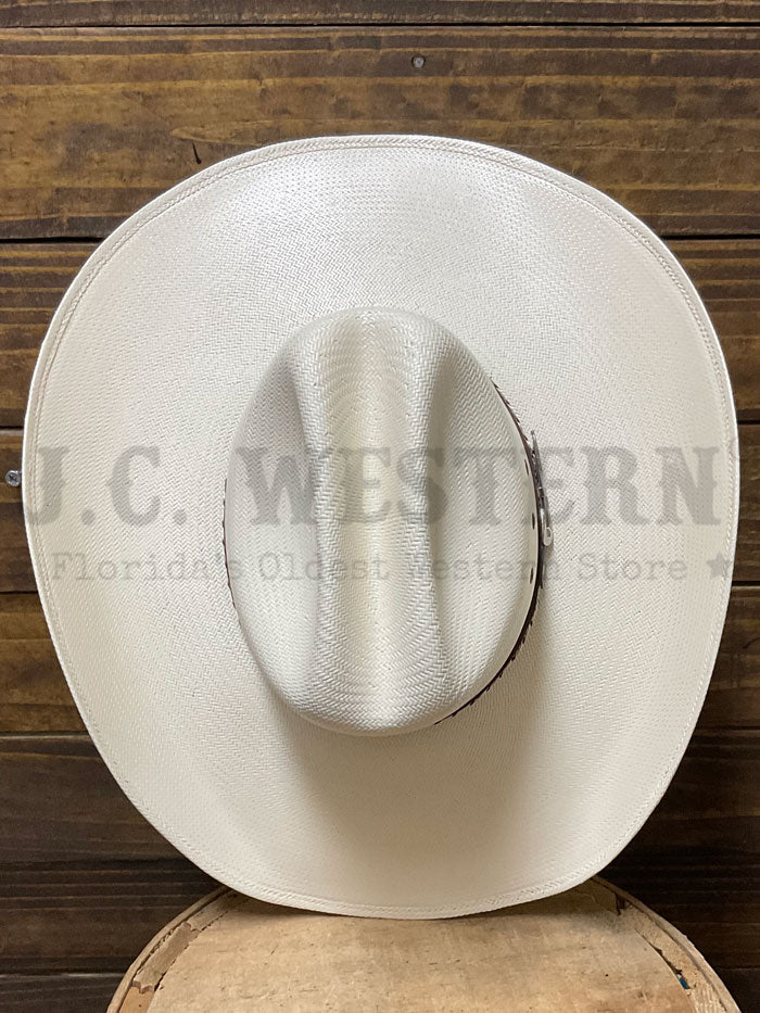 Larry Mahan LMH11218 AUSTIN 10X COWBOY Straw Hat Ivory side / front view. If you need any assistance with this item or the purchase of this item please call us at five six one seven four eight eight eight zero one Monday through Saturday 10:00a.m EST to 8:00 p.m EST