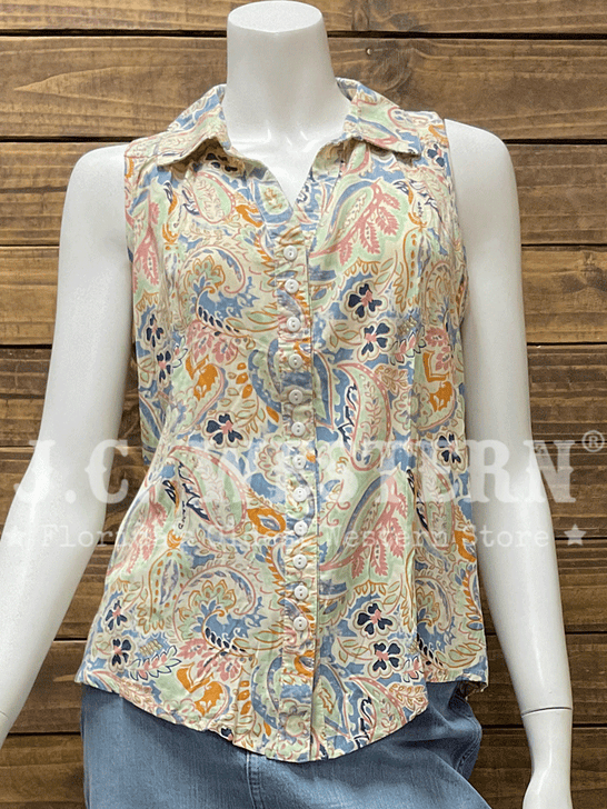 Santiki 4666-1682 Womens Lindy Sleeveless Top Organic Paisley Multicolor front view. If you need any assistance with this item or the purchase of this item please call us at five six one seven four eight eight eight zero one Monday through Saturday 10:00a.m EST to 8:00 p.m EST

